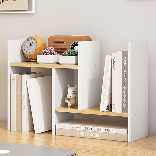 Organizador de escritorio blanco y almacenamiento de madera pequeño estantería de escritorio organizador de libros de escritorio, estante de mesa de