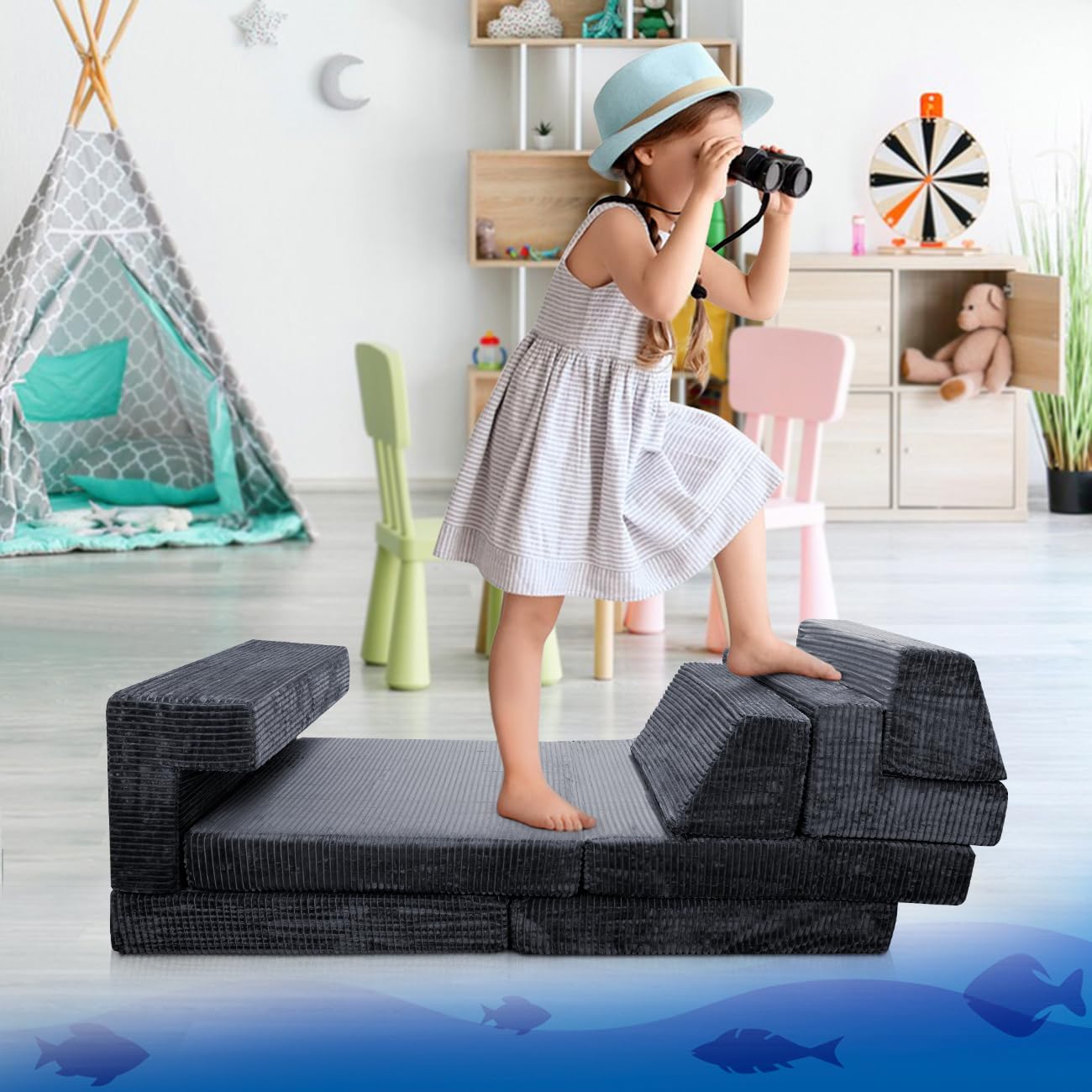 7PCS Kids Play Couch, Premium Modular Kids Play Couch for Toddler