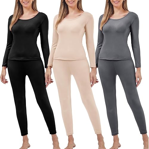 Patelai 3 Sets Thermal Underwear for Women with Fleece Lined Long Underwear Women Base Layer Women Cold Weather