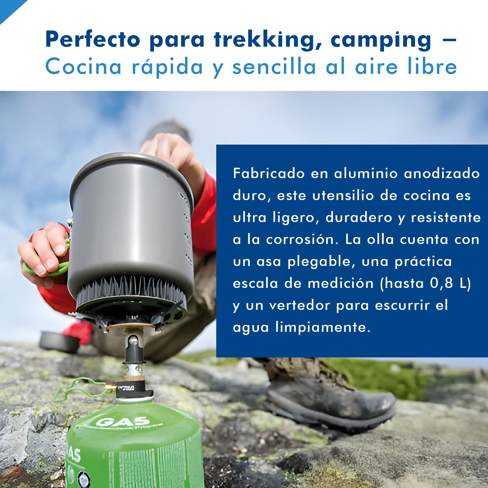 Juego de Cocina Optimus Terra Weekend HE - Olla de 0,95 L con intercambiador de Calor y sartén/Tapa | Utensilios de Cocina ultraligeros para Camping y Trekking | 275 g