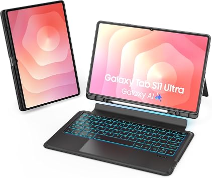 Keyboard Case for Samsung Galaxy Tab S11 Ultra 14.6" Detachable Magnetic Keyboard with S Pen Holder, Full-Protection Case, 5-Inch Multi-Touch Trackpad, 7-Color Backlit, AI & DeX Keys, Auto Sleep/Wake