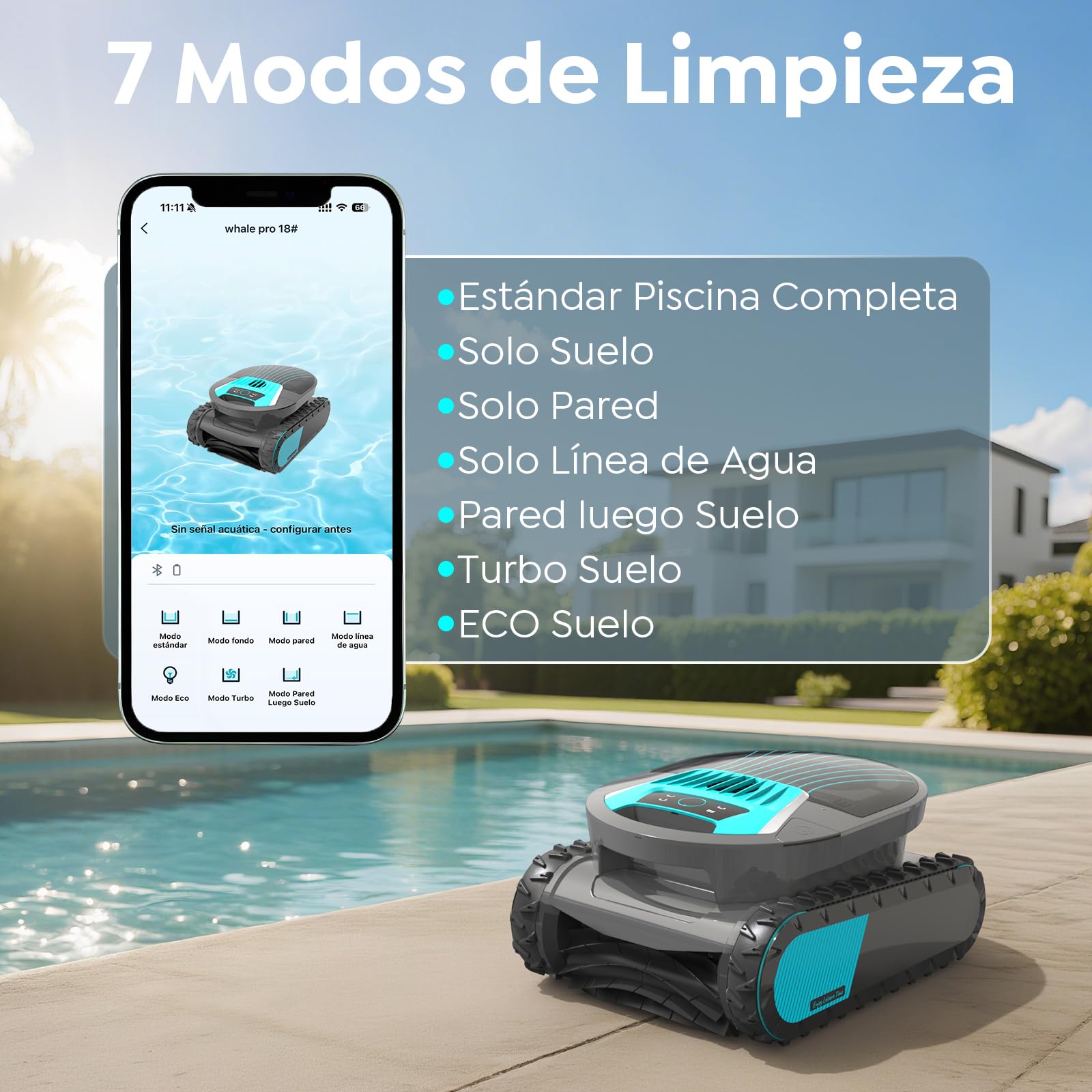 Pleco Pro Robot Limpiafondos Piscina, Autonomía 210 Min, Doble Filtro, 7 Modos, Control App, Limpiafondos Piscina Automático, 200 m²,Grafito