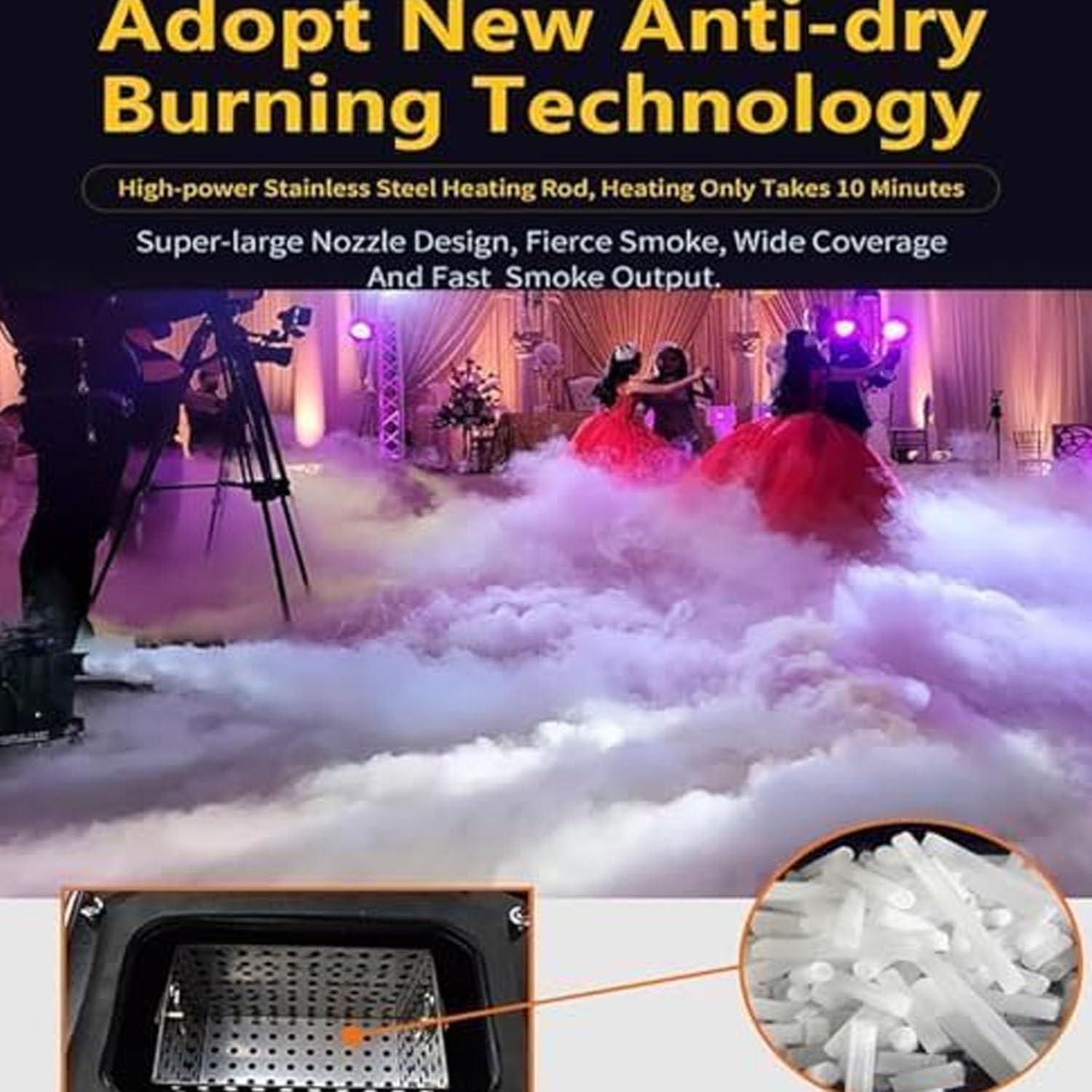Macchina della nebbia bassa sdraiata 3500W - Generatore di fumo di effetto ghiaccio secco per la fase, matrimoni ed eventi all'interno/all'aperto