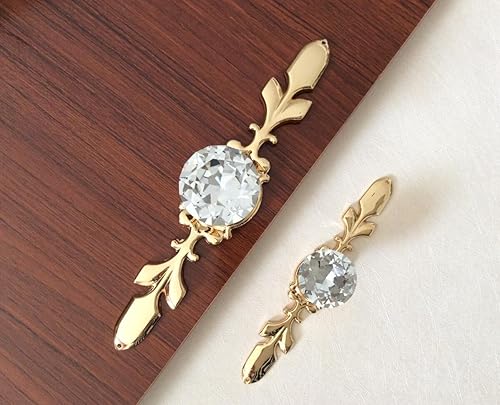 Miniatura 3 de Tiradores dorados de cristal para cajones, pomo de cristal transparente, tiradores decorativos para cajones (perilla pequeña con placa trasera)