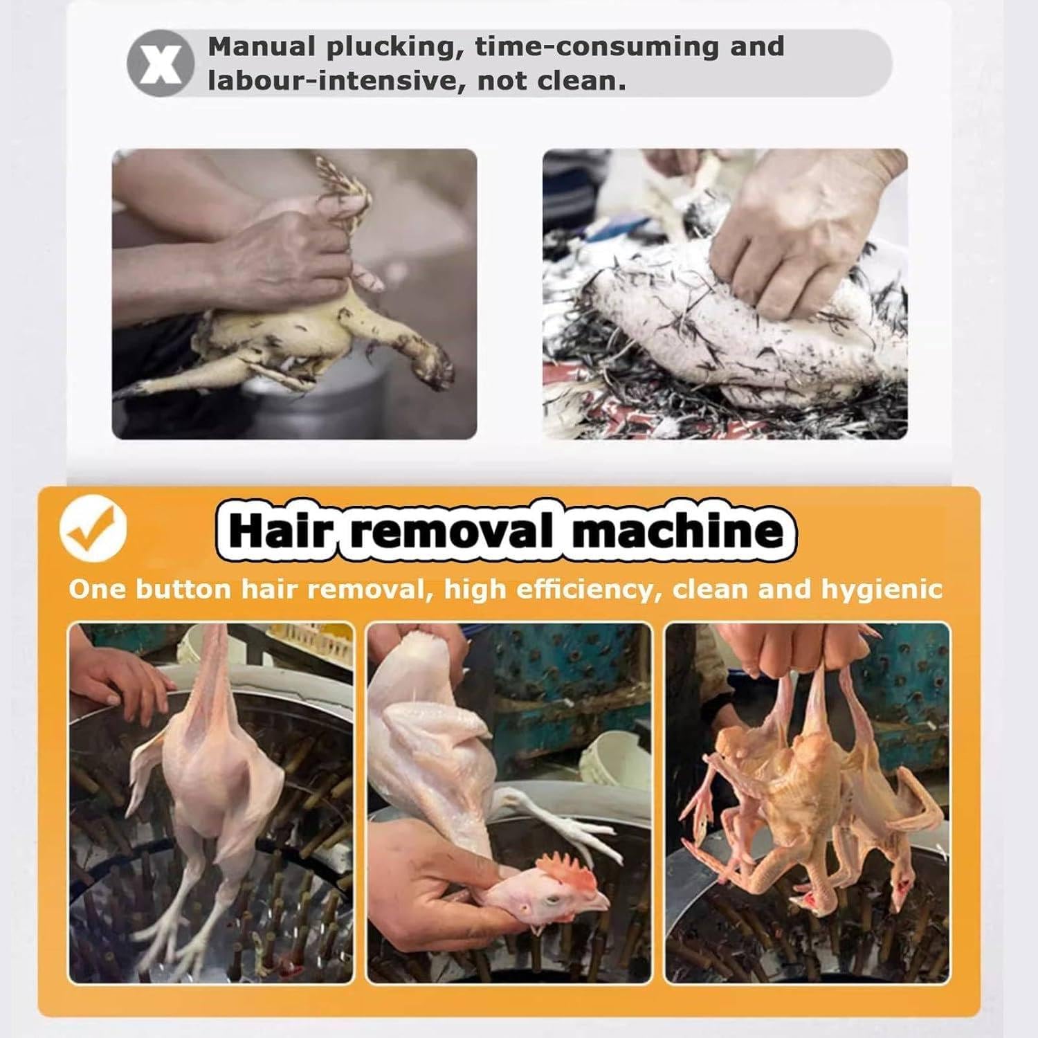 Macchina di spennatura del pollo, 210W Plucker elettrico del pollo, Macchina di raccolta del pollame dell'acciaio inossidabile, 3-5 piccole capacità di pollo una volta, piuma rapida, per la