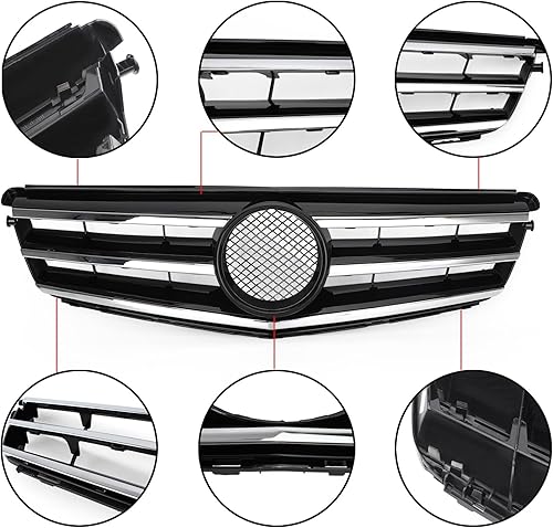 Vista 11 de Topteng Rejilla delantera con emblema LED, rejilla superior delantera de repuesto para BENZ W204 C300 C350 2008-2014, no compatible con C63 AMG