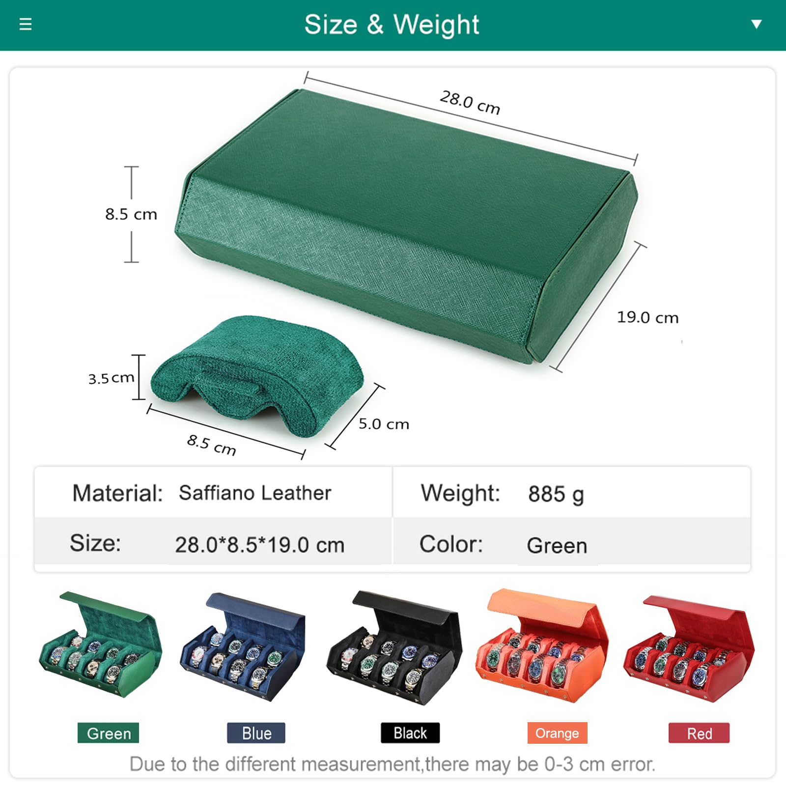 Estuche para relojes Hiram Hexagon de cuero Saffiano auténtico, con capacidad para 8 relojes, estuche protector de cuero con 8 ranuras para relojes, organizador de exhibición de relojes para hombres