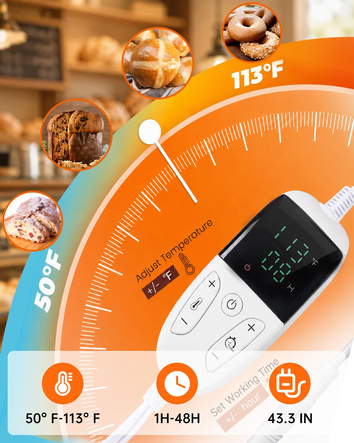 Scatola pieghevole per lievitazione del pane con finestra frontale, controllo della temperatura da 10 a 45 °C e timer 15 preimpostati da 0 a 48 ore, scatola per lievitazione di lievito naturale, con 3