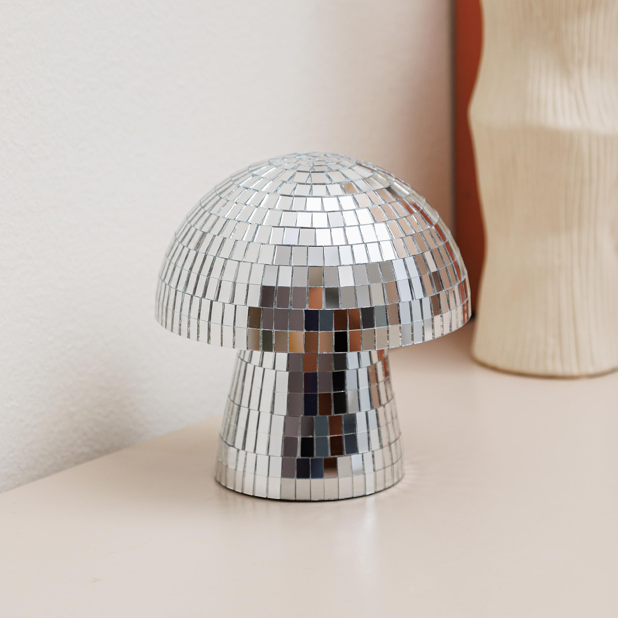JOZHENJU Reflective Silver Mushroom Disco Ball - 4.9 Inch Handmade Mirror Glitter Decor for Parties, Home, Stage, and Table - Creative Retro Disco Mushroom Decorations for Unforgettable Events