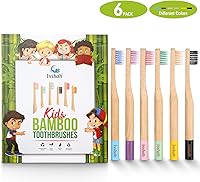 Vista 2 de Cepillos de dientes de bambú para niños, mango biodegradable, sin BPA, ecológico, tamaño para niños, certificado FSC y aprobado por PETA, paquete