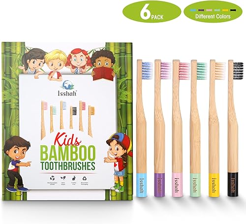 Miniatura 2 de Cepillos de dientes de bambú para niños, mango biodegradable, sin BPA, ecológico, tamaño para niños, certificado FSC y aprobado por PETA, paquete de