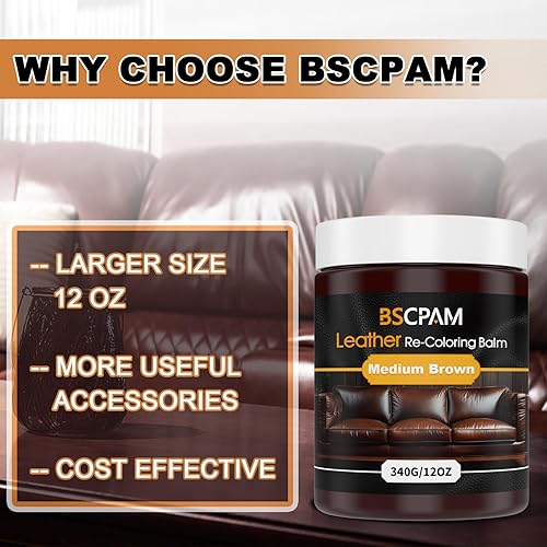 Miniatura 6 de Bálsamo recolorante de cuero marrón medio, restaurador de color de cuero de 12 oz para sofás, kit de reparación de cuero para muebles, tinte