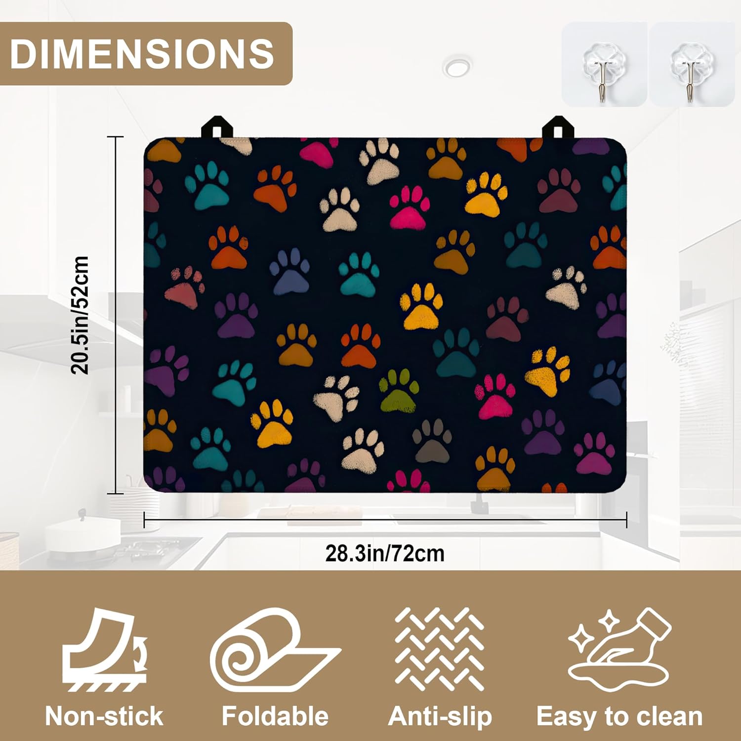 Colorful Paw Stove Top Covers for Electric Stove,Cat Dog Footprint Stove Top Protector Thick Rubber Dish Drying Mat for Kitchen Cooking Ceramic Countertop 28.5×20.5 in