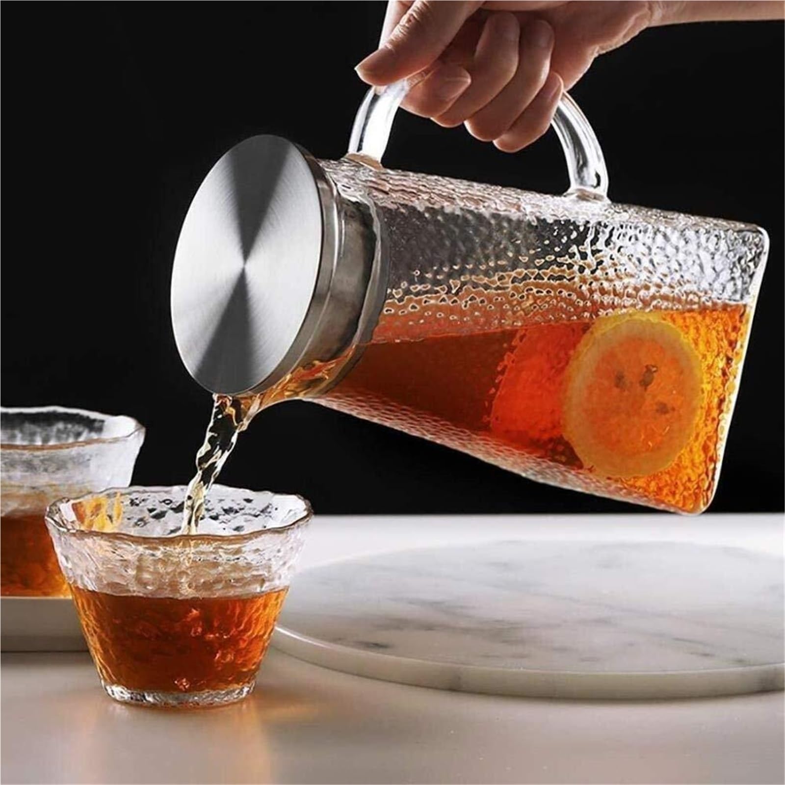 Handgefertigte Teekanne Aus Glas | Mit Teesieb, großem Fassungsvermögen, tropffreiem Ausguss, hitzebeständig, for Eistee, Kaffee, Milch, Saft(1.8L)