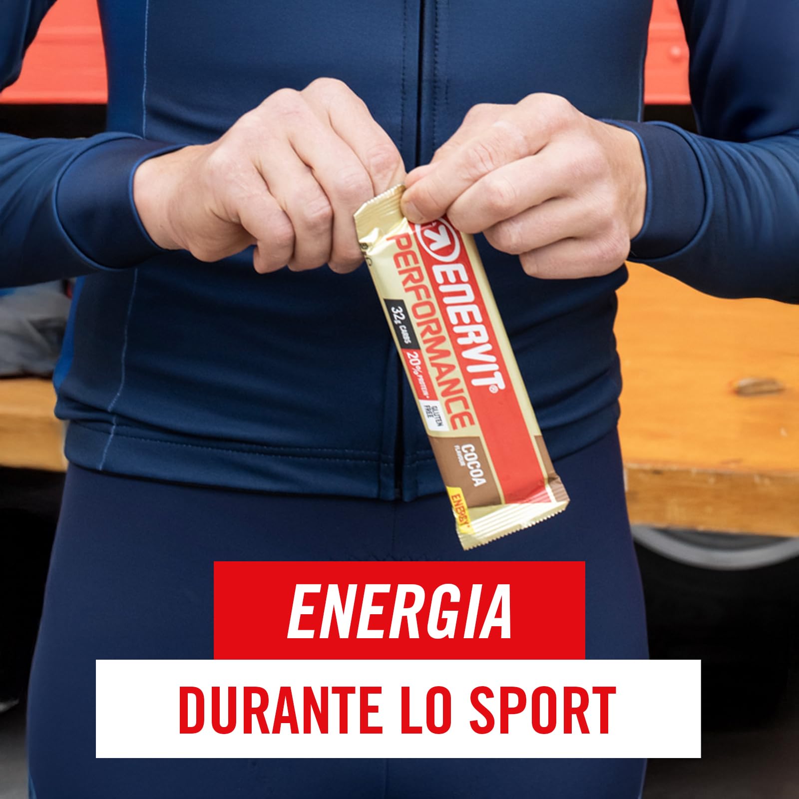 Enervit, Performance Bar Cocoa, Barrette Energetiche, 32g di Carboidrati, 20% di Proteine, Gusto Cacao, Per Attività Sportiva di Lunga Durata ed Endurance, Senza Glutine, 12 Barrette da 60g