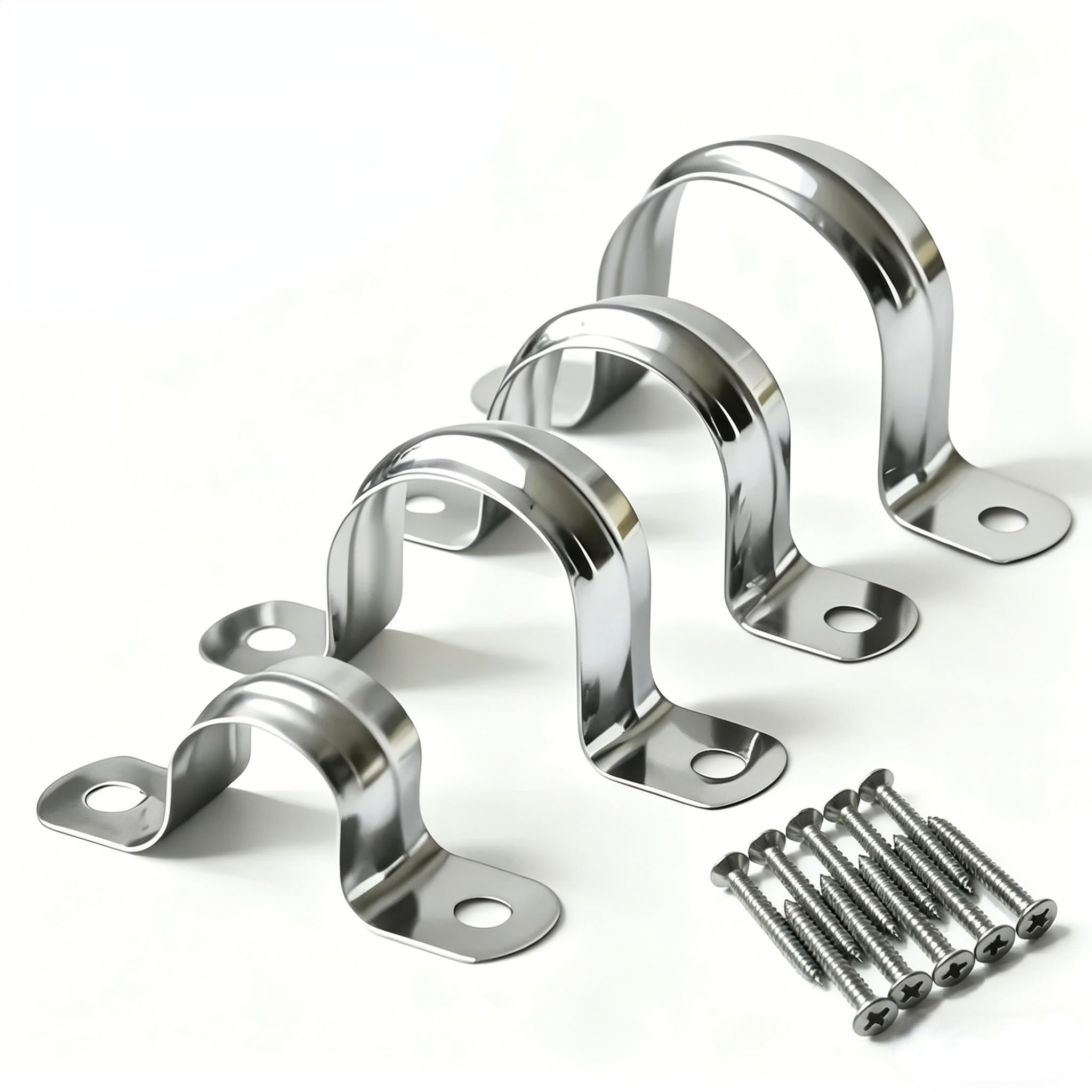 RGFXA 30PCS 3/4 inch Stainless Steel Conduit Clamps,2 Holes Cable U Bracket Pipe Clamp, fits 1/2" pipe (NPS),Metal U Clamp Strap Tension Clips for
