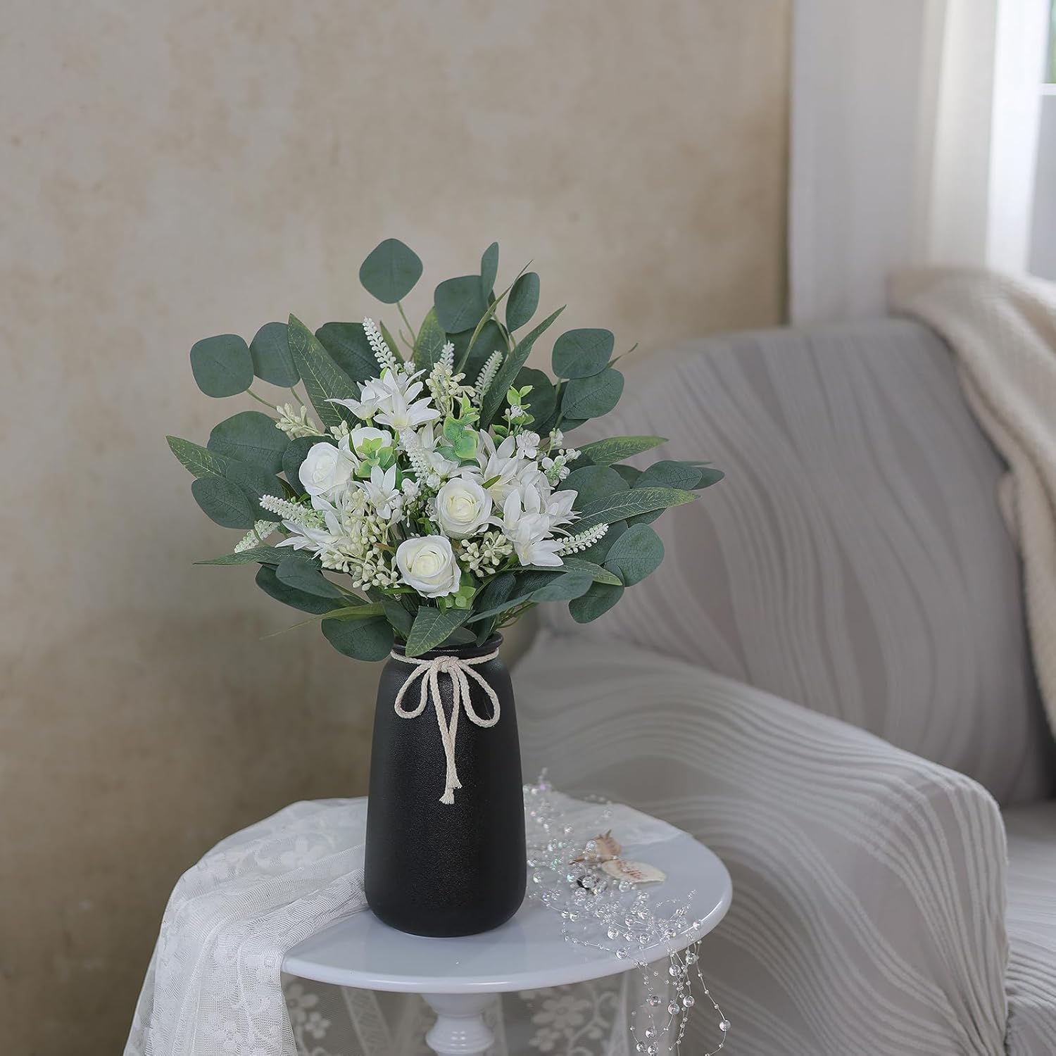 VIERENA Artificial Greenery Stems Box Set(Pack of 75pcs) with 8 Kinds of Faux Plants and Fake Flowers for DIY Wedding Bouquet Table Centerpieces and Floral Arrangement (White&Green) - Image 4