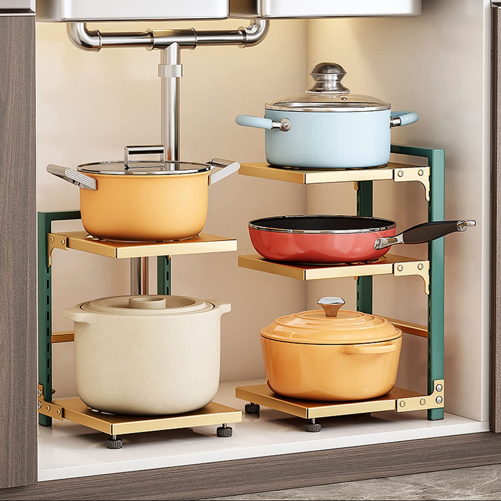 Organisateurs de rangement sous l'évier, support d'organisateur de rangement pour placard de cuisine, adapté au garde-manger, aux tiroirs d'armoire, au comptoir ou sous l'évier (couleur: noir, taill