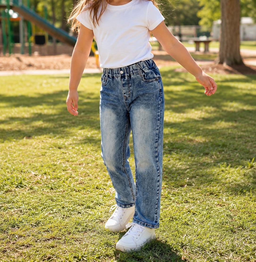KIDSCOOL SPACE Baby Little Big Girls Jeans, Cintura elástica Agujeros Rasgados Pantalones de Mezclilla de Estiramiento Suave