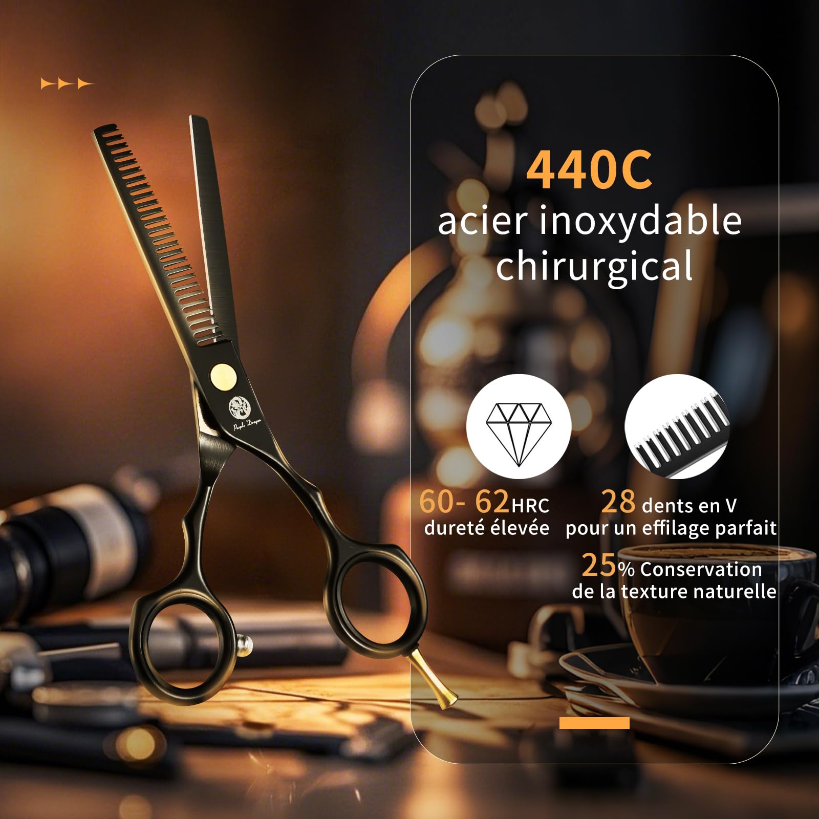 Kit de Ciseaux de Coiffure Professionnel Noir Ciseaux Coiffure 5,5 pouces Inox Peigne Rasoir Acier Ciseaux Coiffure Desepaissir Ciseaux Cheveux Coupe Frange Barbe pour Coiffeur Homme Enfant