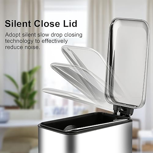 Miniatura 5 de Cubo de basura de acero inoxidable de 2.6 galones con tapa, cierre lento, cesta de basura delgada con pedal para baño, cocina y oficina (10 litros,