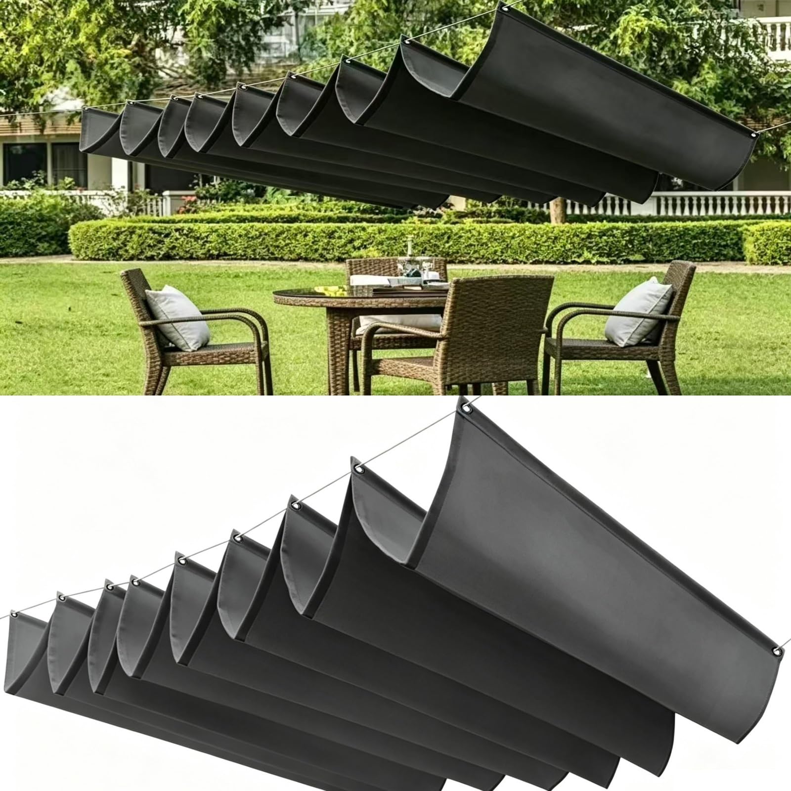 Wodoodporny Żagiel Przeciwsłoneczny 60x400cm Regulowany Na Zamówienie Regulowana Osłona Przeciwsłoneczna Z Oczkami I Sznurkiem Do Ogrodu Zewnętrznego, Patio, Trawnika, Ciemny szary
