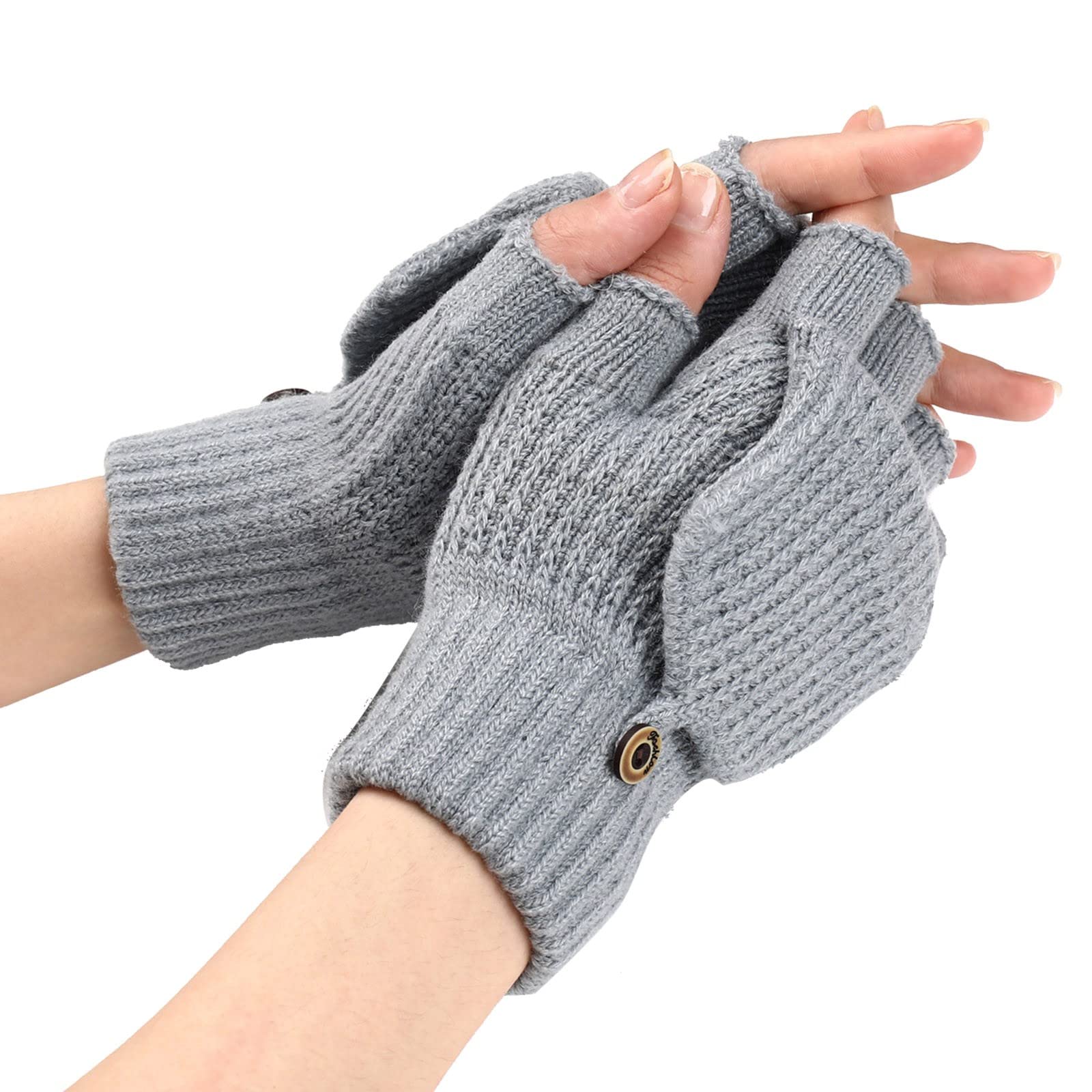 Women and Men Winter Knitted Gloves Cold-Proof Flip Top Gloves Couple's Fleece Half-Finger Gloves Windproof Gloves Coral