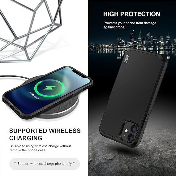 BEZ Case for iPhone 11 Case, Shockproof Cover Compatible with iPhone 11, Shock Absorbing, Heavy Duty Dual Layer Tough Cover- Black