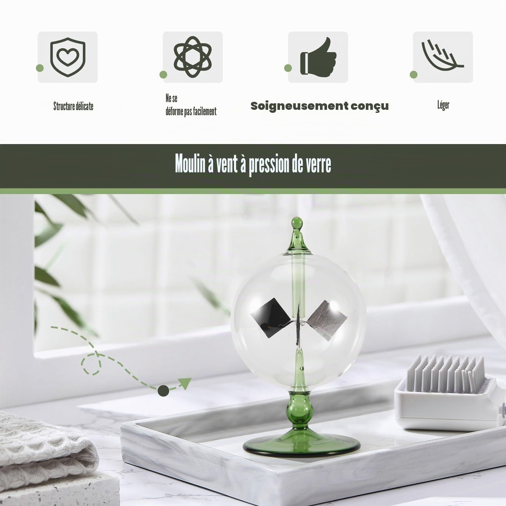 Radiomètre à énergie Solaire Vert Crookes Énergie Solaire Ailes d'araignées Moulin à Vent Cadeau Maison Bureau Décoration