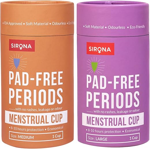 Sirona Reusable Menstrual Cup for Women | Medium and Large Size with Pouch | Ultra Soft, Odour and Rash Free | 100% Medical Grade Silicone | No...