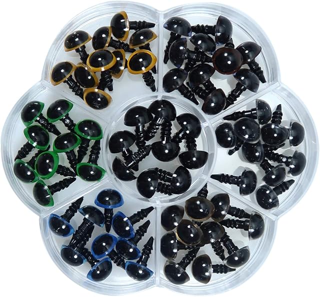 TOAOB 70pcs Plastic Safety Eyes 10mm Colorful Craft Eyes Small Doll Eyes with Washers for Soft Doll Making DIY Craft Plush Animal