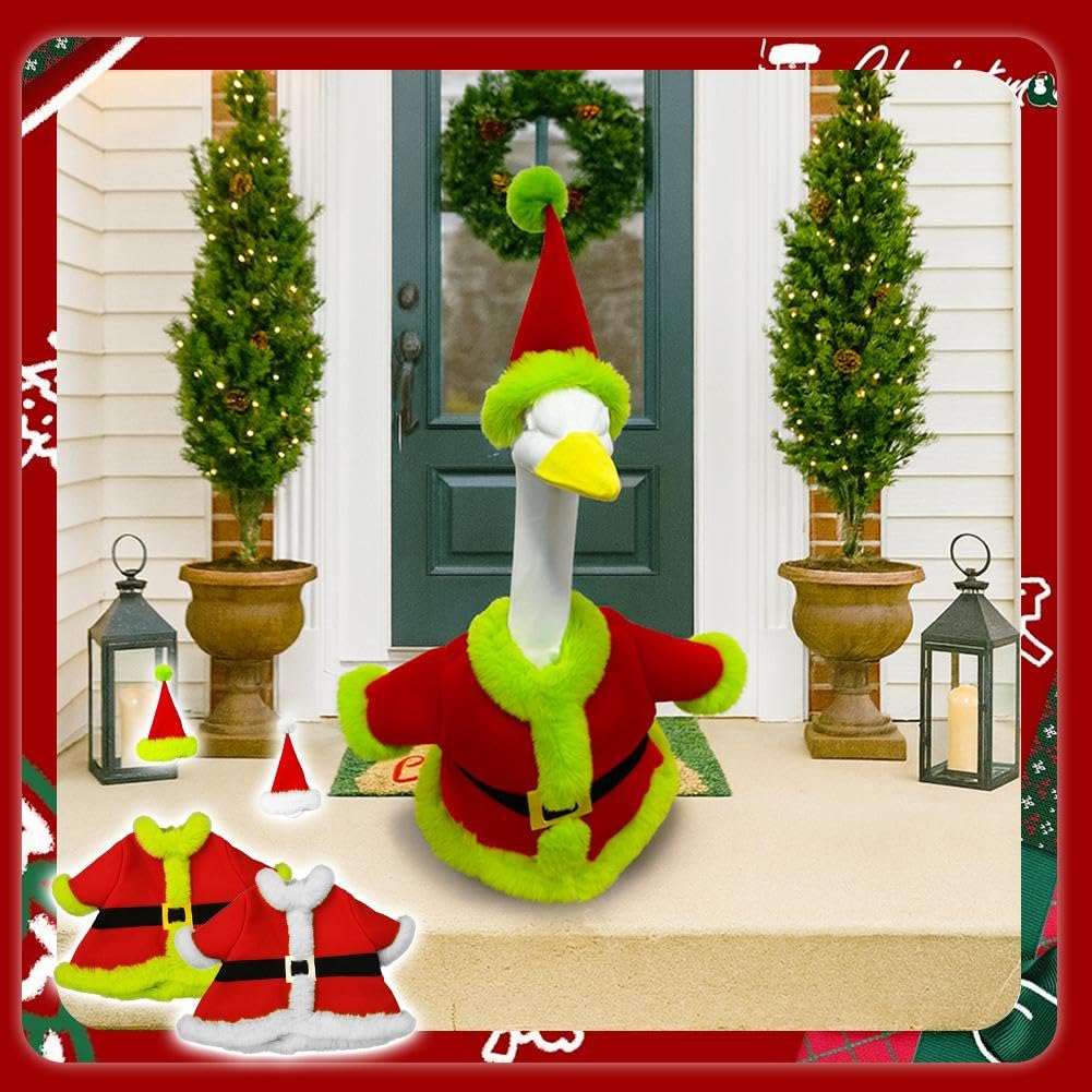 Weihnachts-Gans-Outfit, Weihnachtsmann-Veranda-Gans-Outfits, Weihnachts-Gans-Kleidung, albernes Rasengans-Kostüm für 58,4 cm Veranda, Gänseente, Dekoration, für Veranda, Garten, Innendekoration (Grün