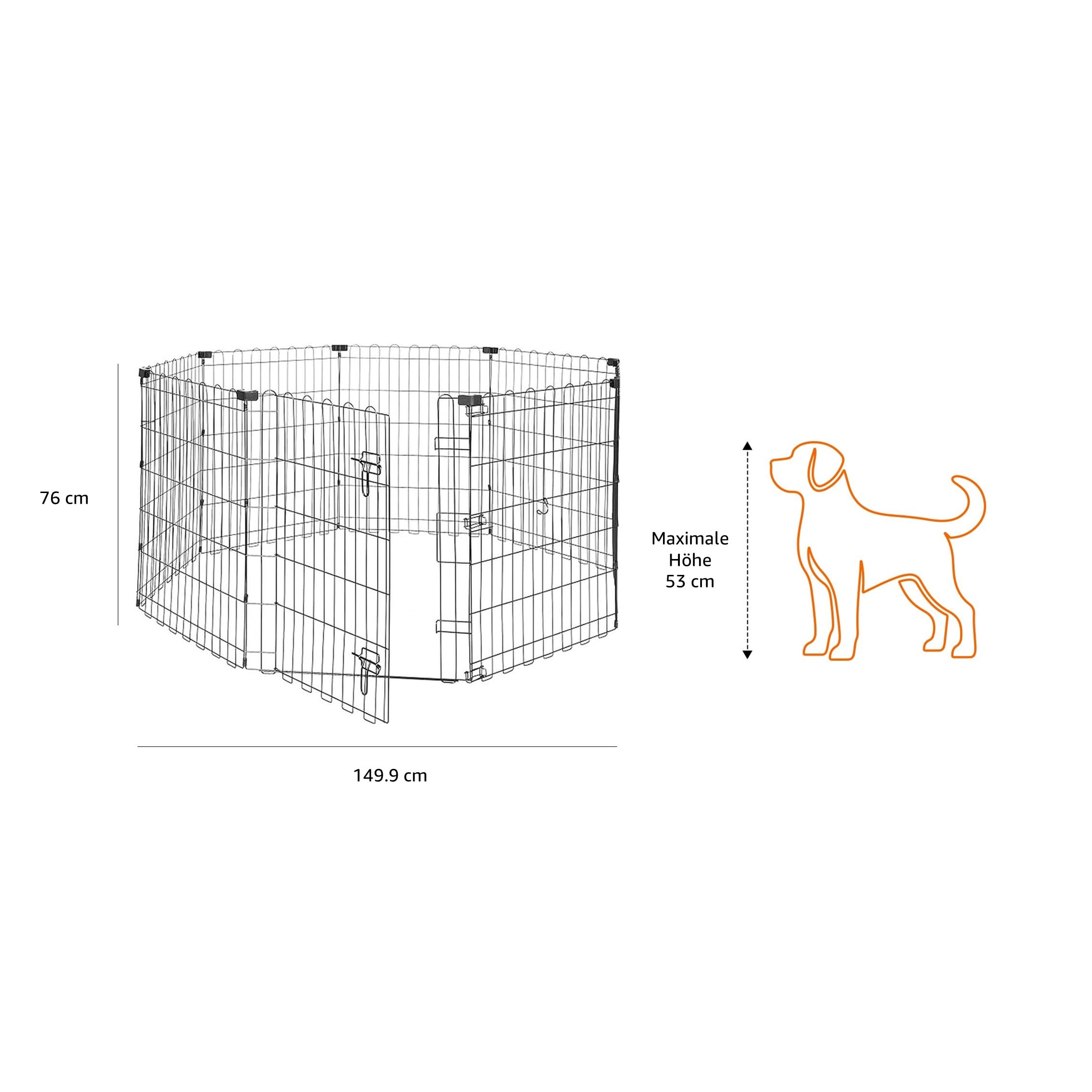 Amazon Basics Achteckig, Quadrat, Rechteck Laufgehege für Hunde und andere Haustiere, faltbar Metall mit Tür, 152.4 x 152.4 x 76.2 cm hoch, Schwarz