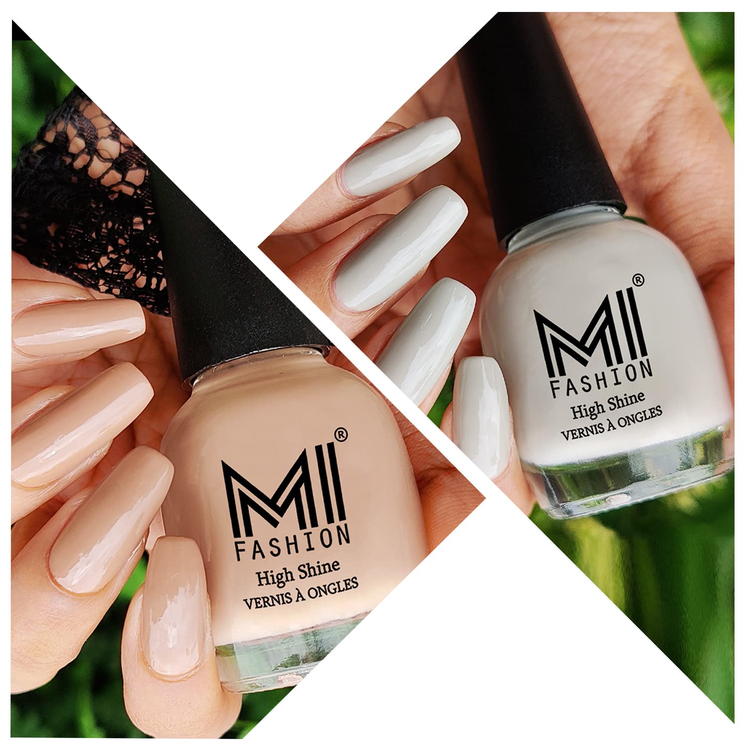 MI Fashion Nail Polish Glow Shine Salon Pro Last Formula Wide Brush Huge 15ml Bottle Vanilla Nude, Seashell Cement Nude, 1.01 fl oz