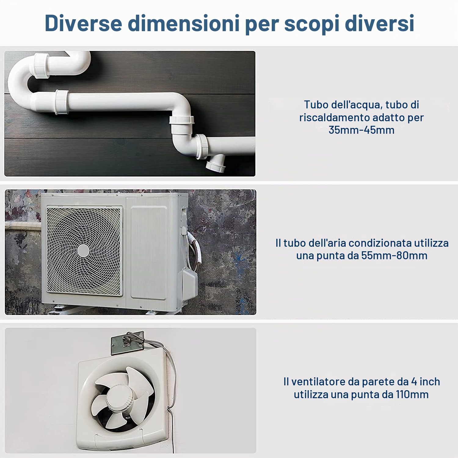 Frese Carotatrici a Tazza, Set Seghe a Tazza Trapano, Fresa a Tazza per Muro Cemento, 10 pezzi Carotatrice Muro Punte, 35mm/40mm/50mm/65mm/82mm/110mm prolunga trapano SDS Plus marapano