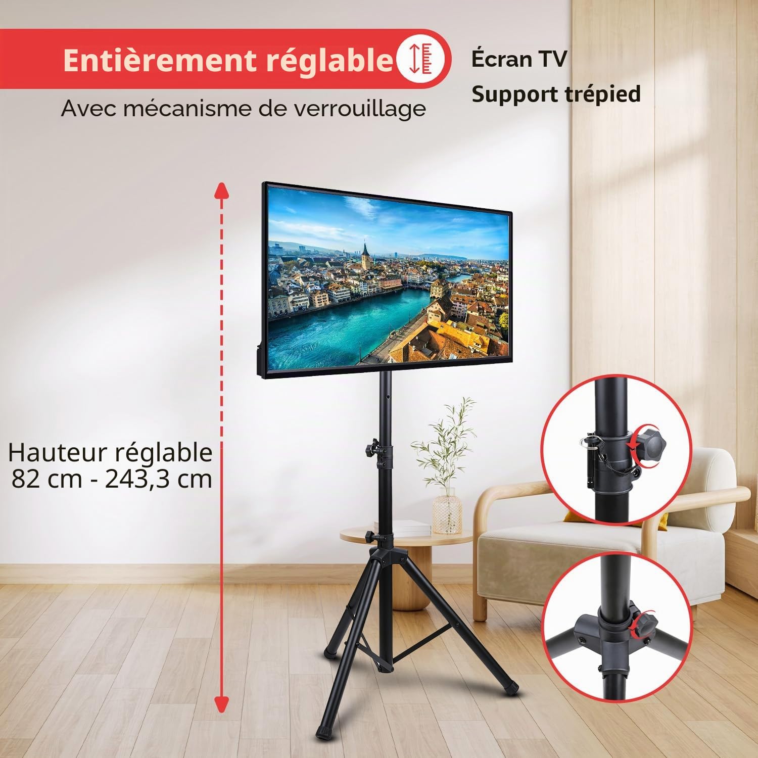 Pyle Support TV et Écran Pliable Réglable – Rotation 360°, Hauteur Ajustable, Charge Maximale 10 kg, Compatible VESA 200×200 et 220×220