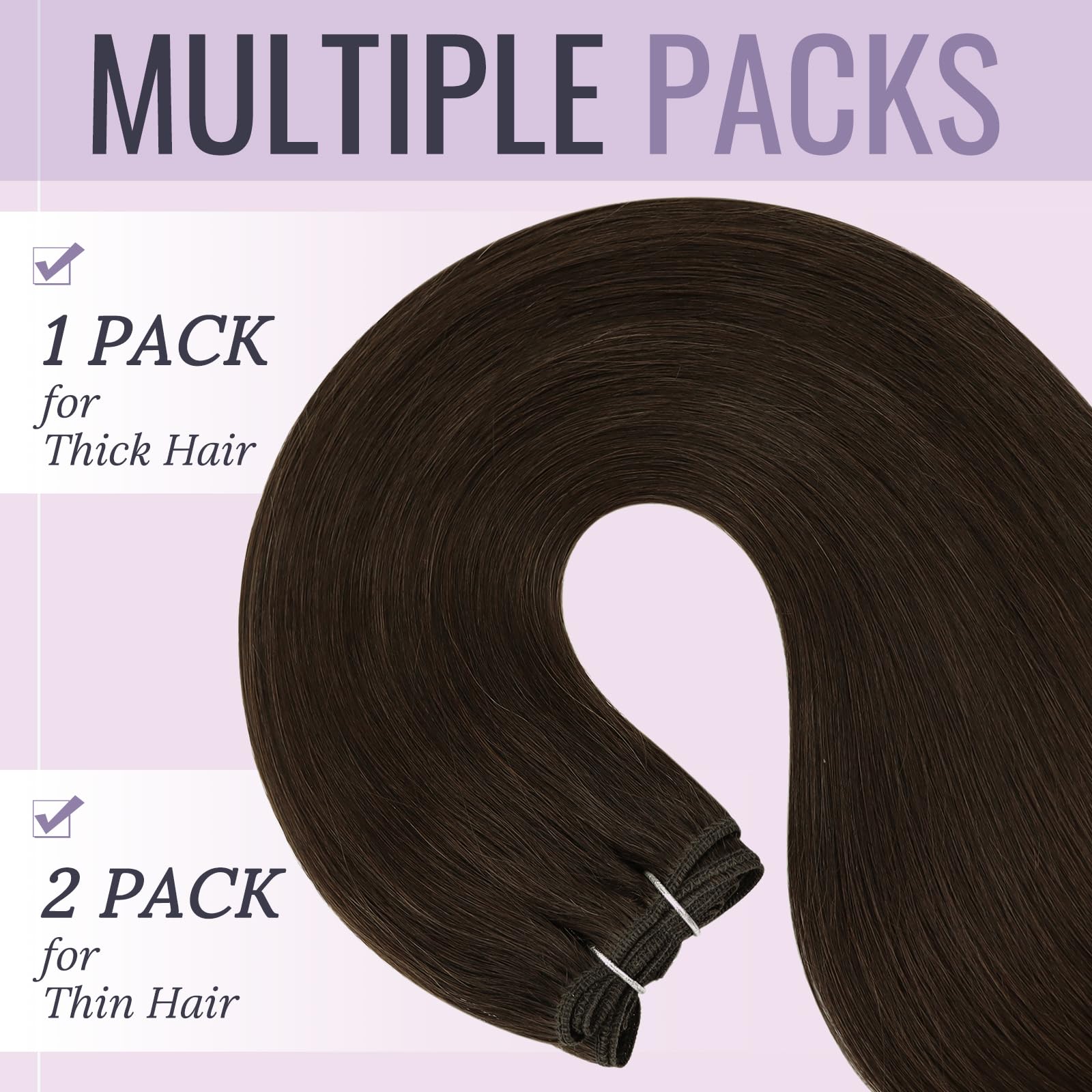 Fshine Capelli Tessitura Extension 40CM 100g Capelli Cucite Extension Marrone Scuro Extension Capelli Matassa Brazilian Lisci Extension Remy Weave Human Hair Extension #2