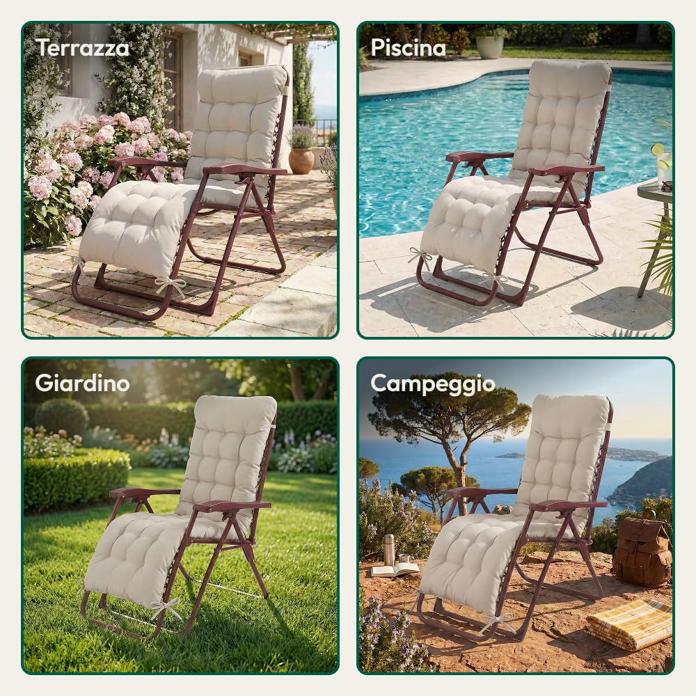 CASABEL Poltrona Relax Gravità Zero Pieghevole con Cuscino, 2 Poltrone Reclinabili Regolabili per Giardino, Balcone o Campeggio con Struttura Acciaio e Tessuto Textilene resistente, Terracotta