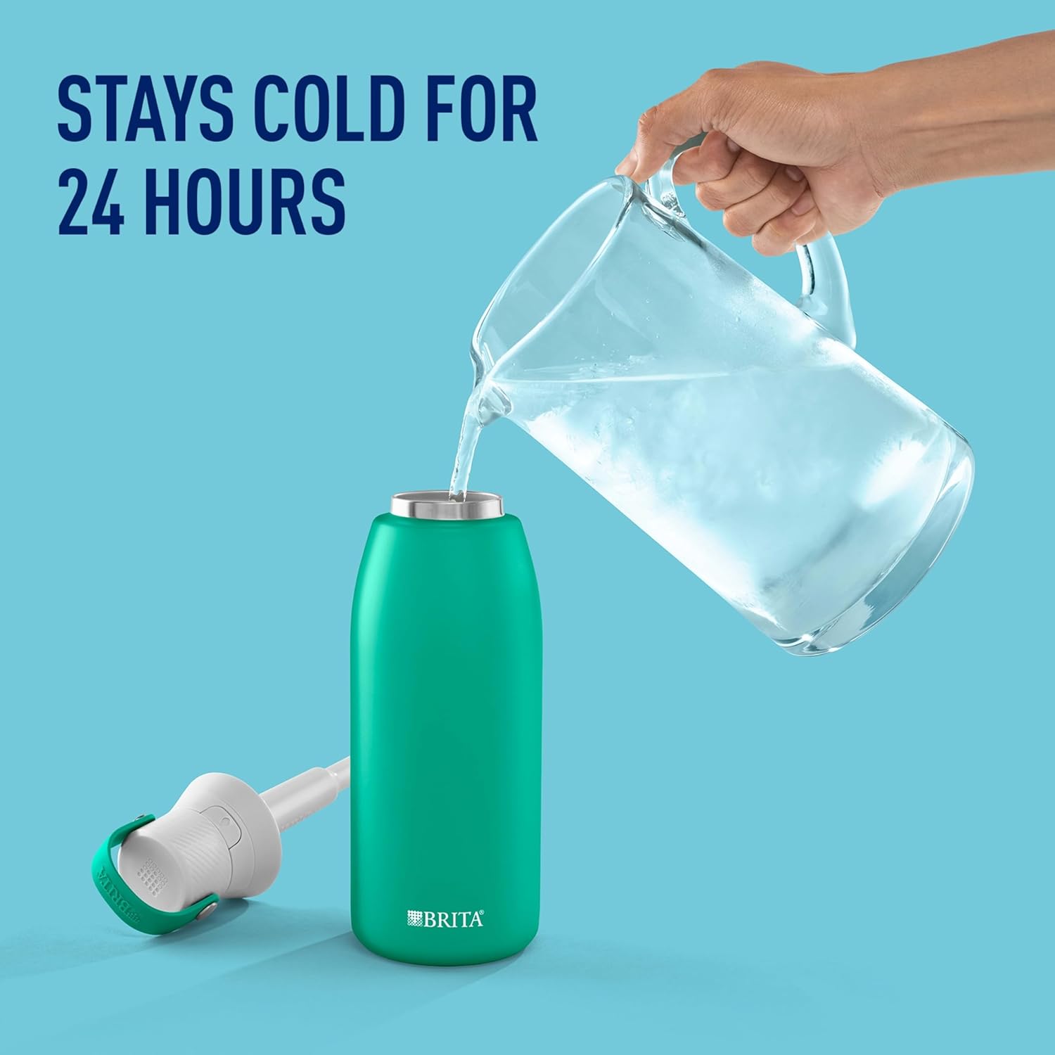 Brita Insulated Filtered Water Bottle with Straw, Reusable, Stainless Steel Metal, Jade, 32 Ounce