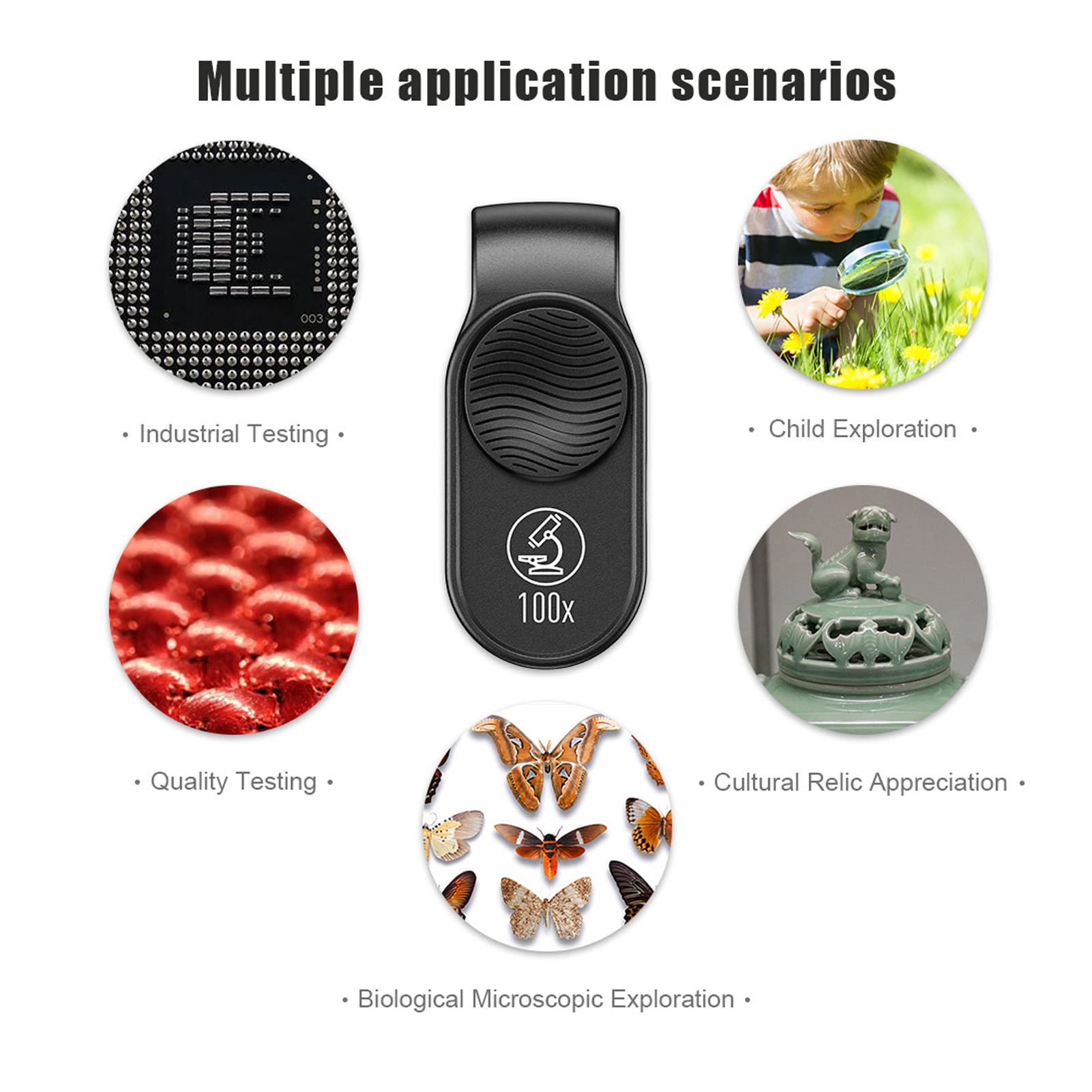 Mini Microscopio para Teléfono 100X, Microscopio de Bolsillo con Clip Universal, Microscopio para Teléfono para Todos los Teléfonos Inteligentes, Lente de Micro Lupa Portátil