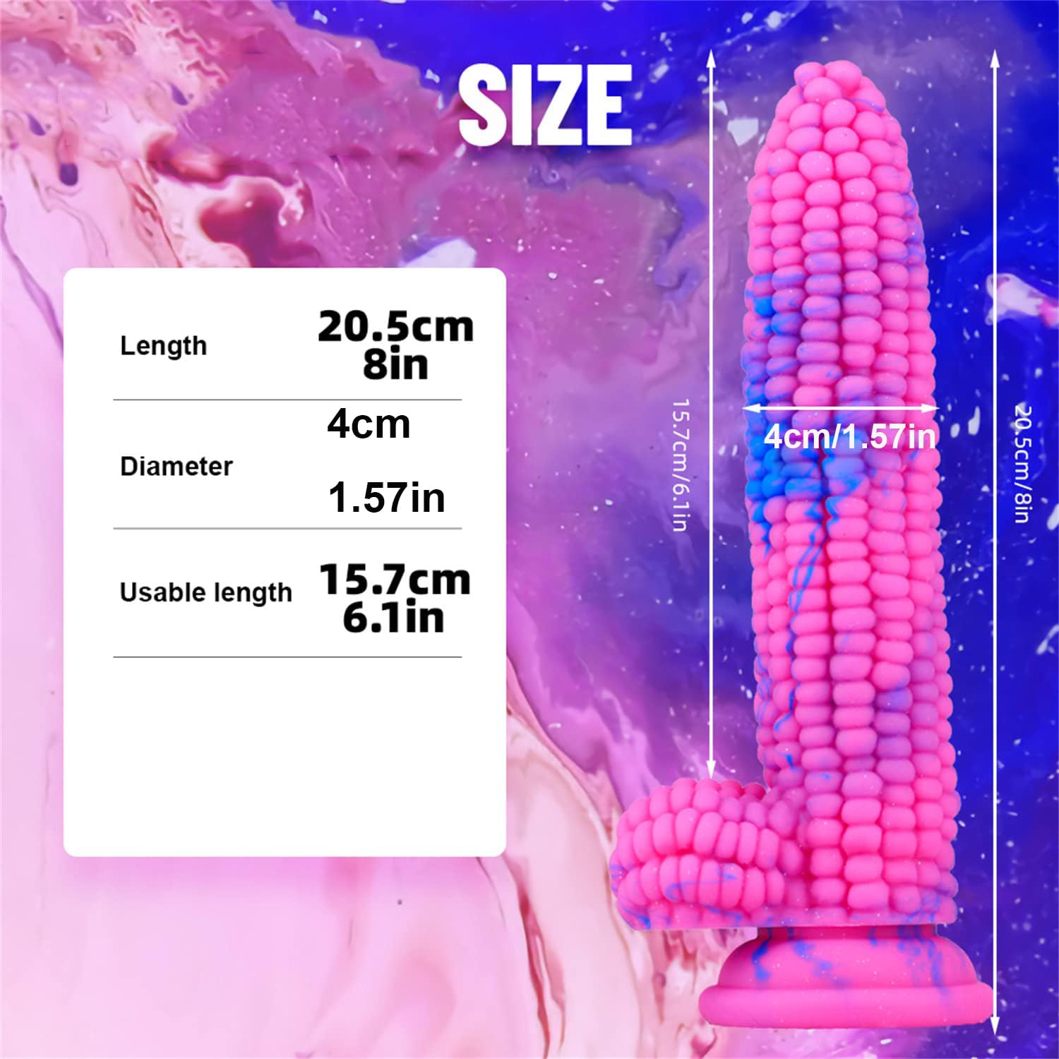 Monster Dildo Colourful Big Grain Corn Adult Sex Toy with Strong Suction Cup 8 Inch Flexible Soft Vegetable Dildos -: Pink