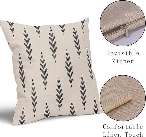 Miniatura 4 de Juego de 2 fundas de almohada bohemias negras de 18 x 18 pulgadas, diseño étnico vintage geométrico con estampado de espiga para exteriores, funda