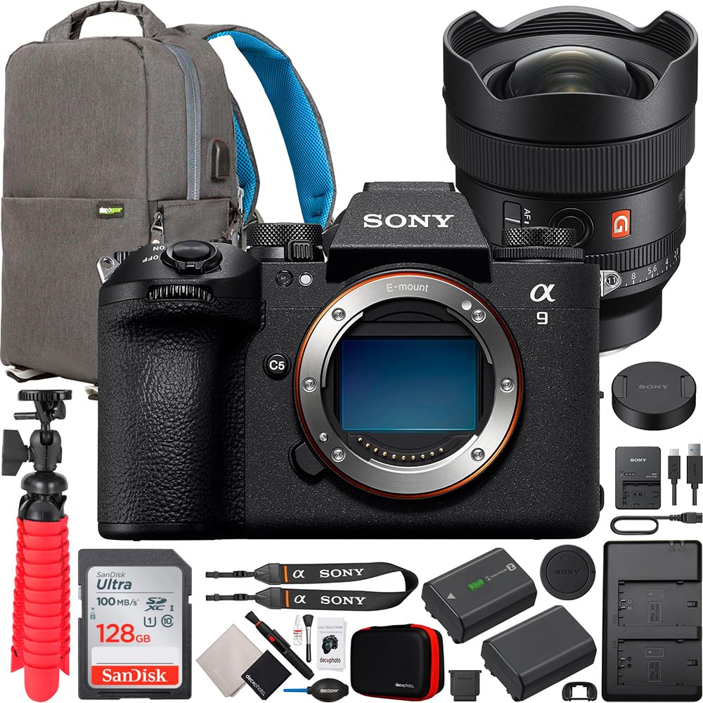 Sony Alpha 9 III Full Frame Mirrorless Interchangeable Lens Camera ILCE-9M3 a9 III Pro Bundle with FE 14mm F1.8 GM Ultra Wide Lens SEL14F18GM + Deco Gear Photography Backpack and Accessories Kit