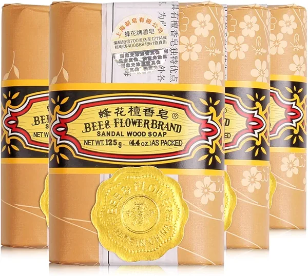 Bee & Flower Soap Bar Sandalwood Soap Moisturizing Bath Soap Bars Nourishes Your Skin 4.4 oz(Pack of 4)