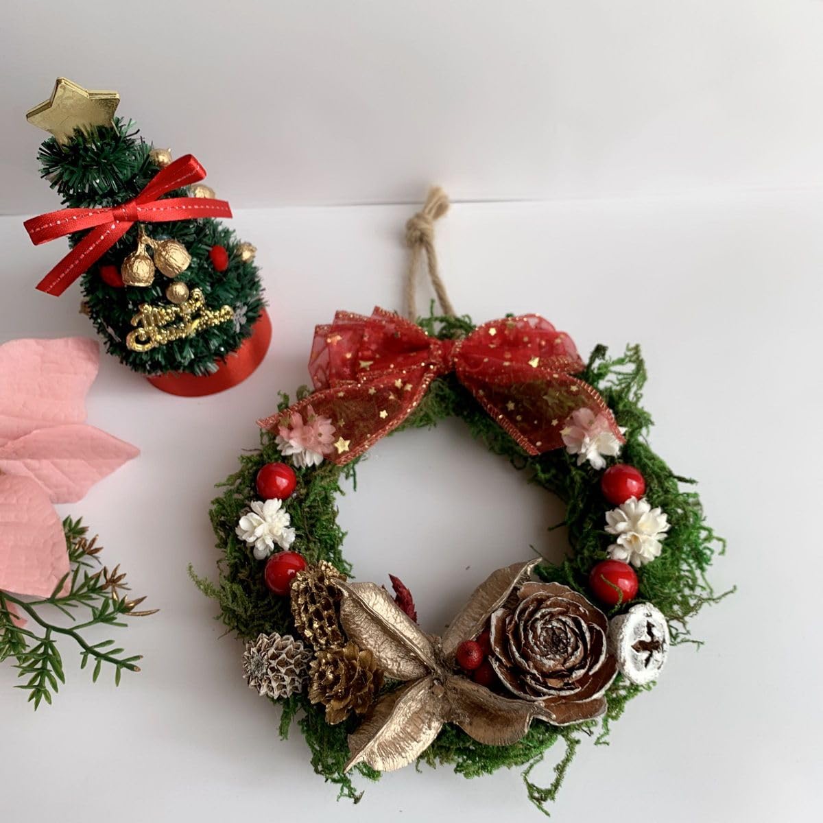 Amazon｜クリスマスリースとツリーセット No.04 ドライフラワー