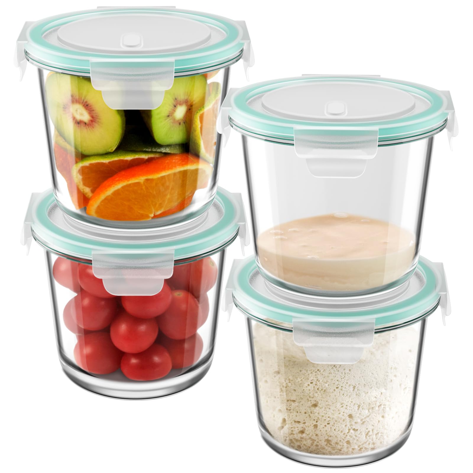 Amazon.com: 3 Cup Glass Meal Prep Containers With Turquoise Lids, Airtight  23oz glass Storage Container Set, Heat-Resistant BPA-Free for feeding the  Southern Starter, Microwave, Dishwasher, Freezer Safe (4 Packs): Home &  Kitchen