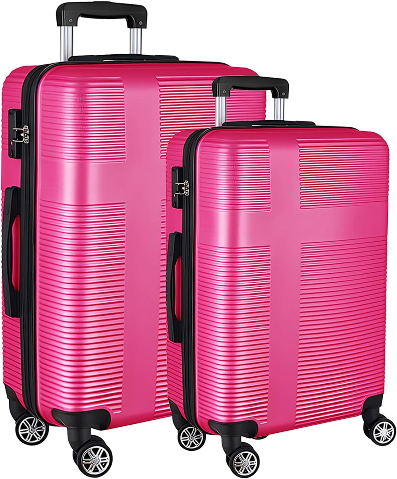 2 Piece Luggage Sets with Spinner Wheels,24 and 28 Inch Checked Travel Suitcase Sets,Lightweight Hardshell Carry On Luggage Sets,Rose Red