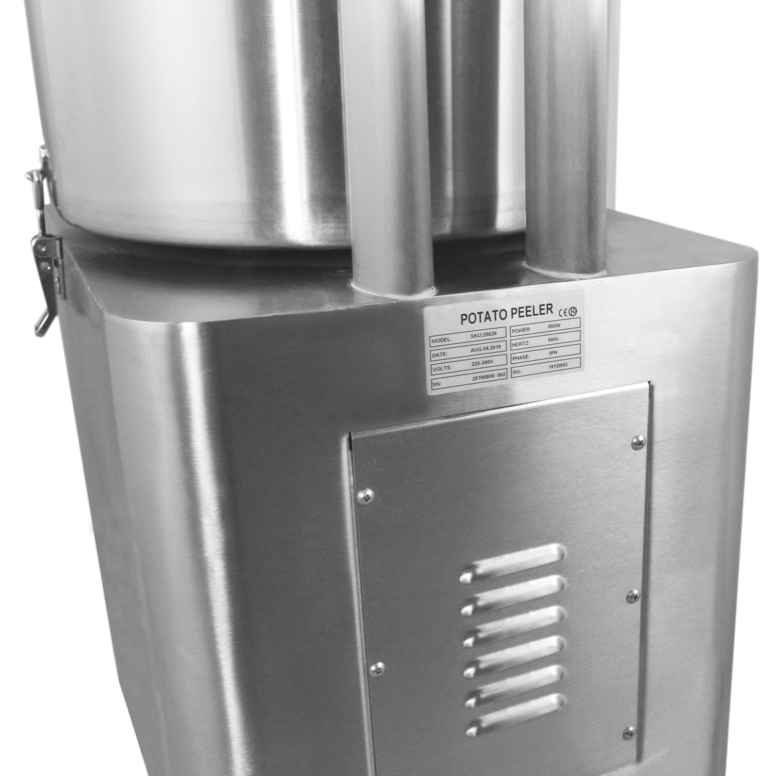 Máquina Peladora Patatas Maquina Pelar Patatas Uso Comercial Doméstico Capacidad 20kg Producción 190kg/Hora Motor 950W Temporizador Sistema Arranque Parada Papel de Revestimiento Abrasivo