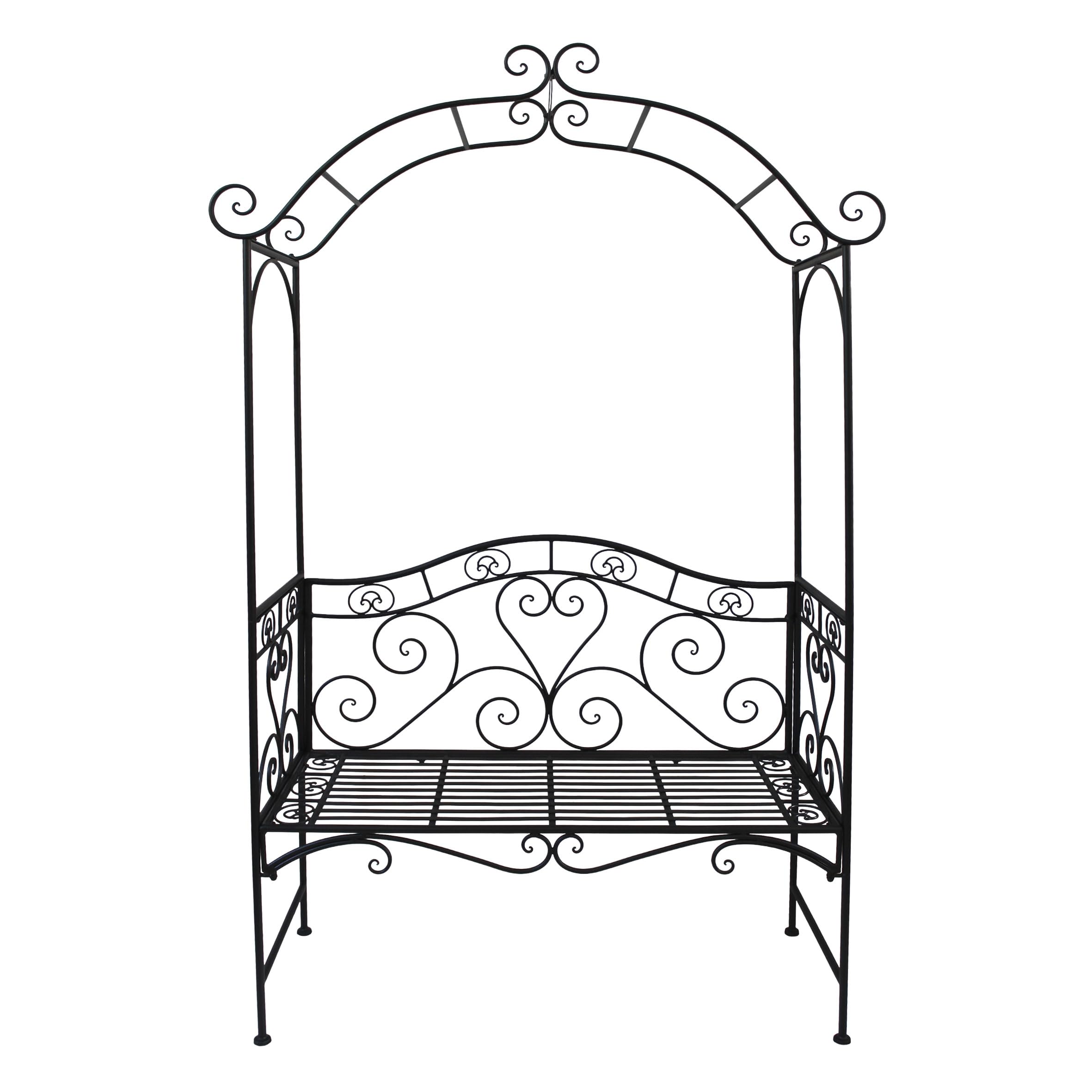 Metalowa ławka do siedzenia z łukiem różanym – 200 x 124 x 48 cm – Outdoor Lounge ławka ogrodowa z różami dekoracja 2-osobowa
