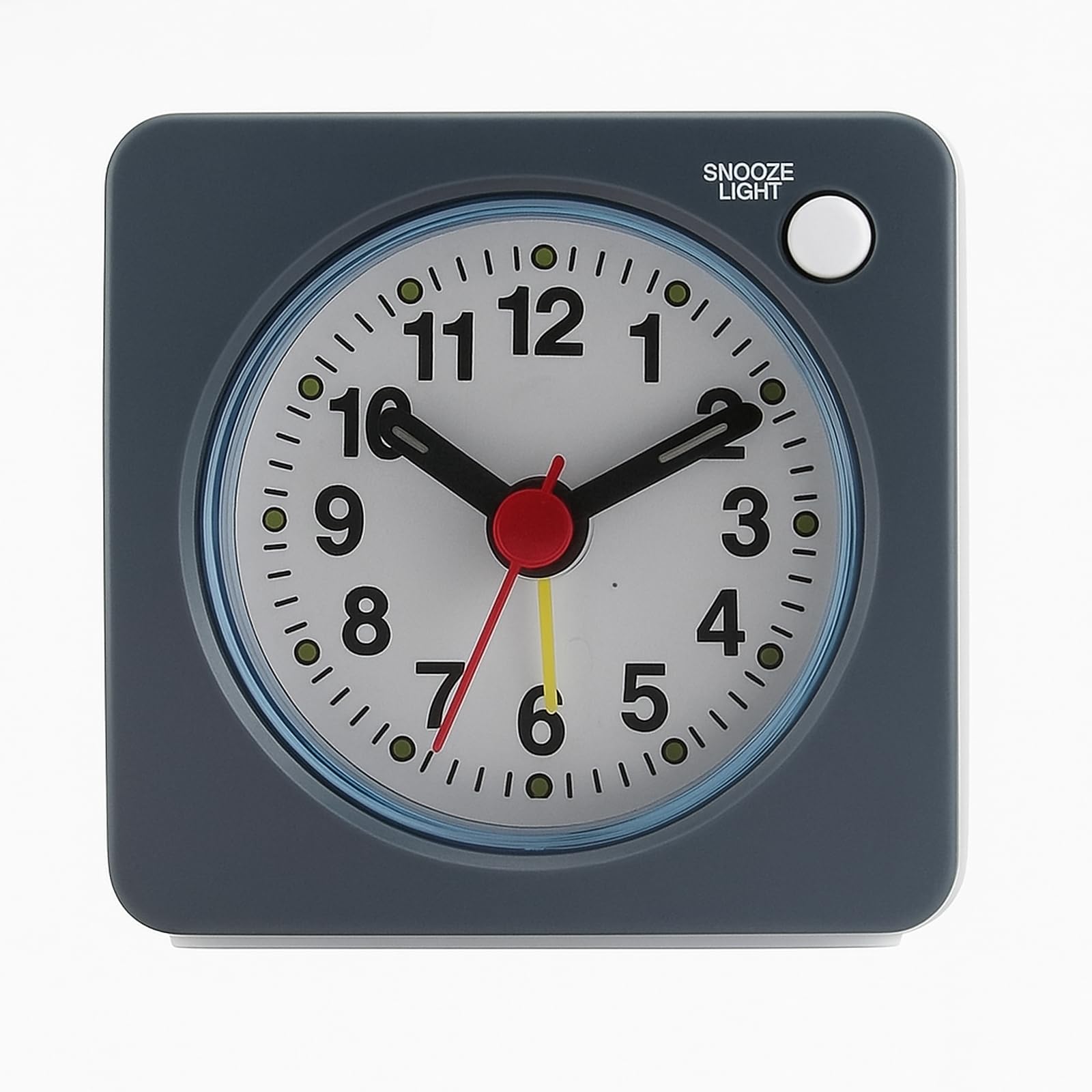 Vayfoni Grey Silent Travel Alarm Clock - Non-Ticking Mini Analog Clock With Snooze & Nightlight - Large Display For Heavy Sleepers - Ideal For Bedside & Travel